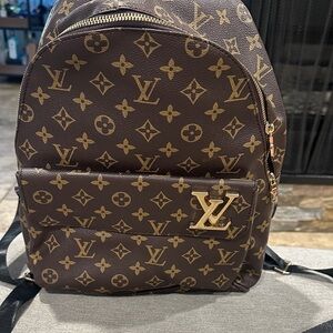 Clearance Brown Monogram Canvas Backpack with Gold Hardware